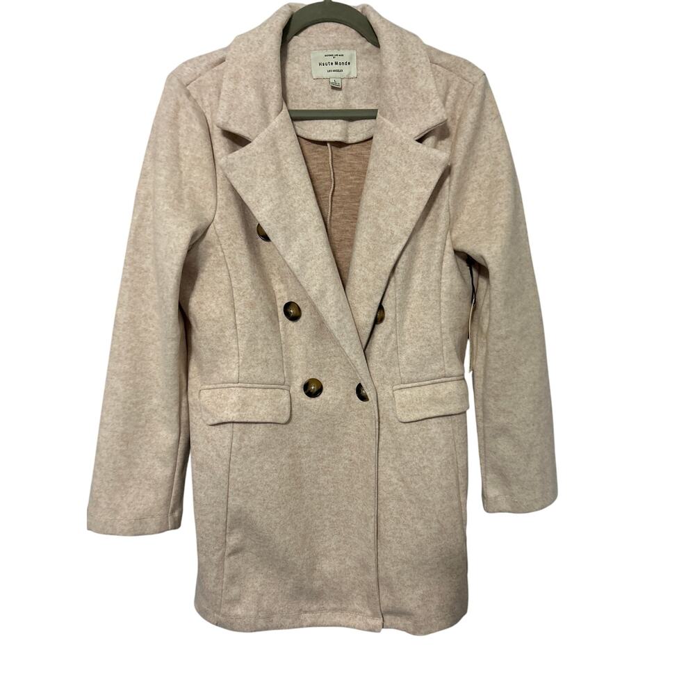 Haute Monde Boutique Coat Size Large Heather Cream and Tan Pockets NWT